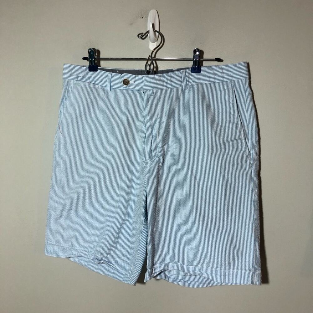 Peter Millar mens 36 blue seersucker 8” cotton shorts golf preppy country club